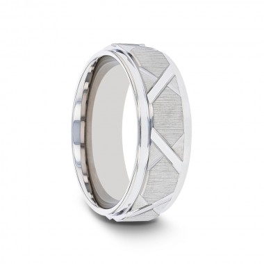 WILHELM Tungsten Ring with Triangle Angle Grooves and Raised Center - 8mm